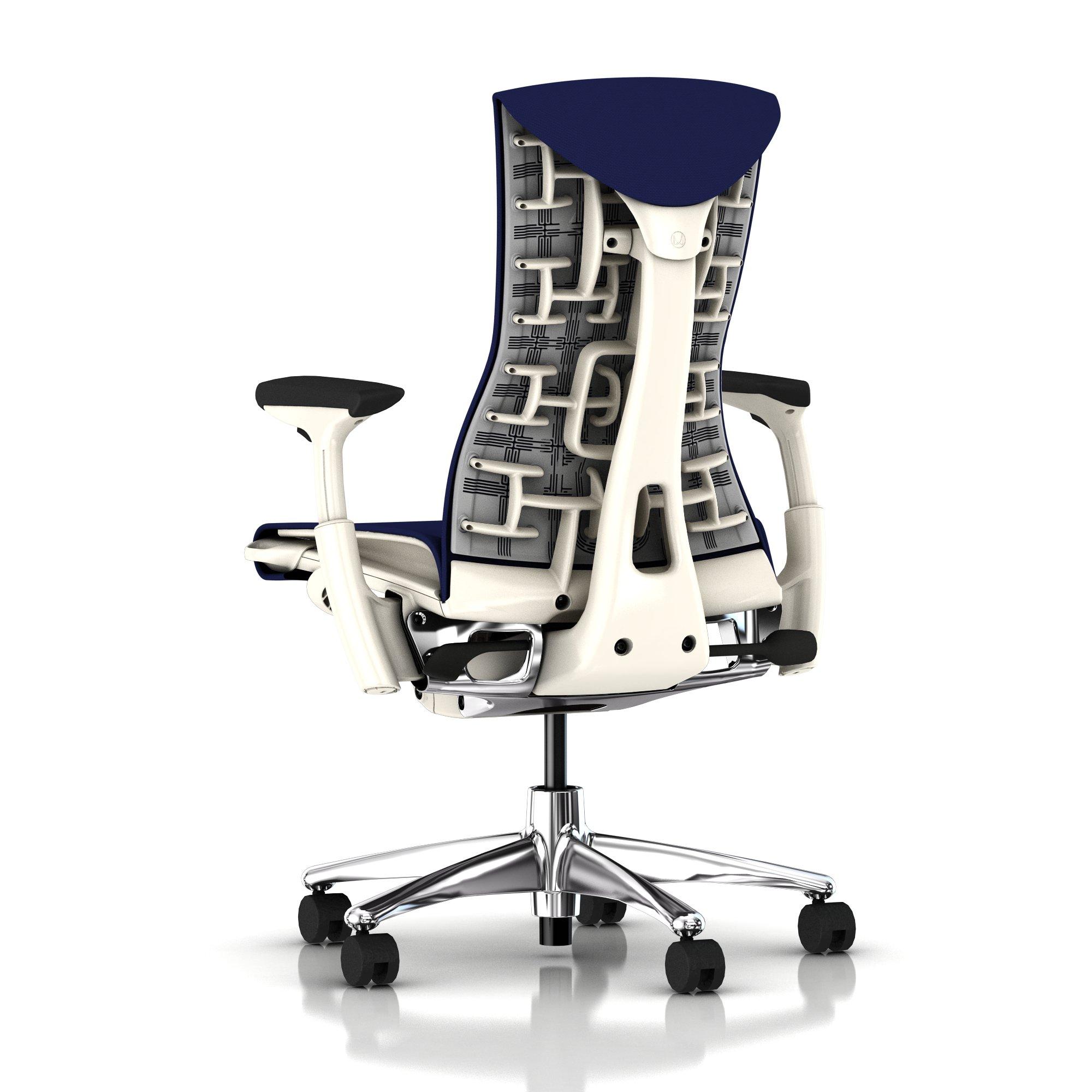 Herman Miller Embody Chair Twilight Blue Rhythm with White Frame and Aluminum Base