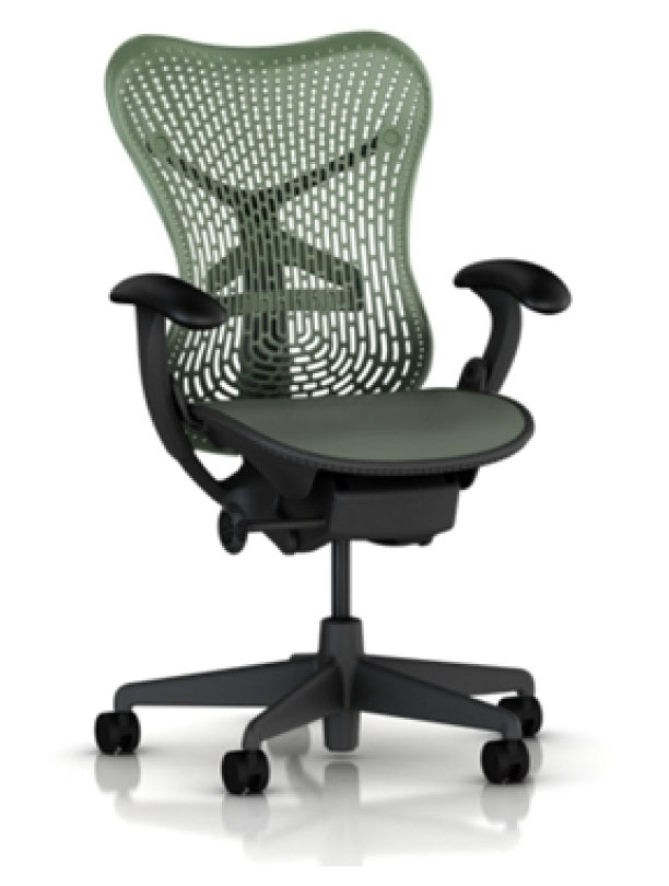Herman Miller Mirra Chair with Felt Green TriFlex polymer Back and Seat with Graphite Frame