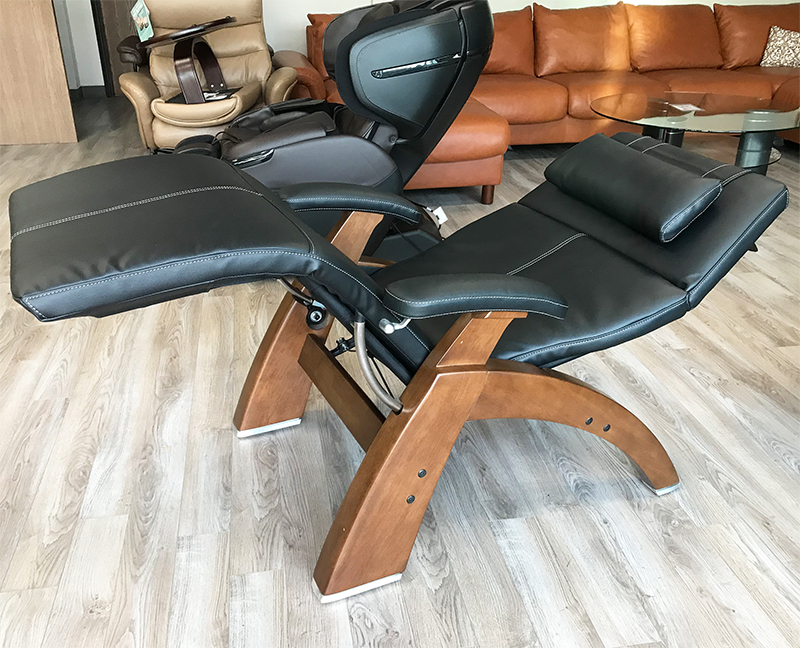 Black Top Grain Leather with a Walnut Wood Base Series 2 Classic PC-420 Manual Perfect Chair Zero Gravity Power Recliner by Human Touch