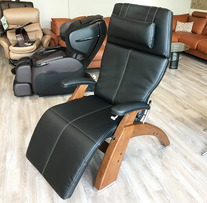 Black Top Grain Leather with a Walnut Wood Base Series 2 Classic PC-420 Manual Perfect Chair Zero Gravity Power Recliner by Human Touch