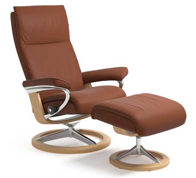 Stressless Aura Signature Paloma Copper Leather Recliner Chair and Ottoman by Ekornes