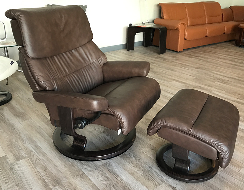 Stressless Capri Paloma Chocolate Leather Recliner Chair and Ottoman by Ekornes