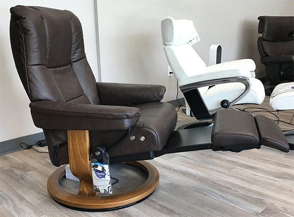 Stressless Mayfair Leg Comfort Power Footrest Paloma Chocolate Leather Recliner Chair by Ekornes