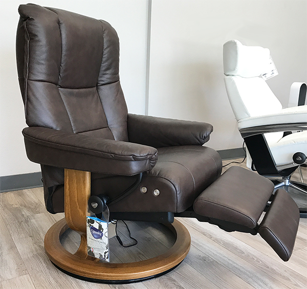 Stressless Mayfair Leg Comfort Power Footrest Paloma Chocolate Leather Recliner Chair by Ekornes