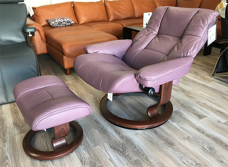 Stressless Mayfair Paloma Purple Plum Leather Recliner Chair and Ottoman by Ekornes