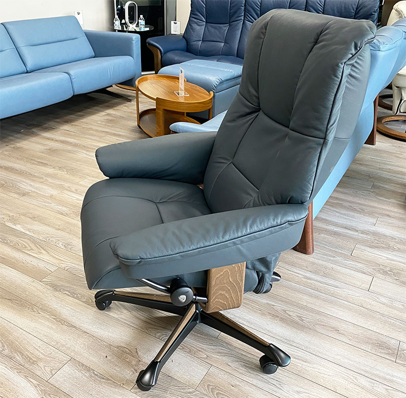 Stressless Mayfair Executive Office Desk Chair Recliner in Paloma Shadow Blue Leather by Ekornes