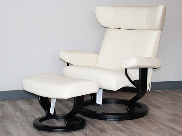 Stressless Viva Recliner Chair and Ottoman in Paloma Vanilla Leather by Ekornes