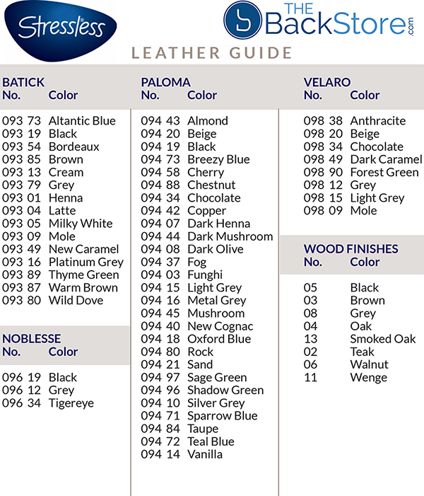 Stressless Leather Color Guide Chart by Ekornes