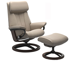 Stressless Paul Signature Base Recliner Chair and Ottoman in Mushroom Leather by Ekornes