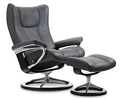 Stressless Wing Signature Steel and Wood Base  Reclinier Chair and Ottoman