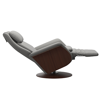 Paloma Silver Grey Leather Stressless Sam Wood Swivel Recliner Chair Reclined by Ekornes