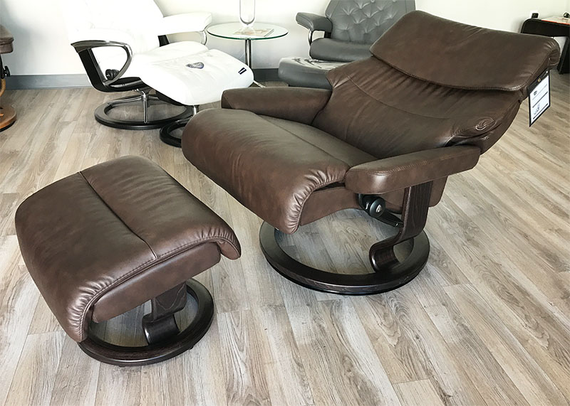 Stressless Recliner Chair Capri Paloma Chocolate Leather and Ottoman by Ekornes