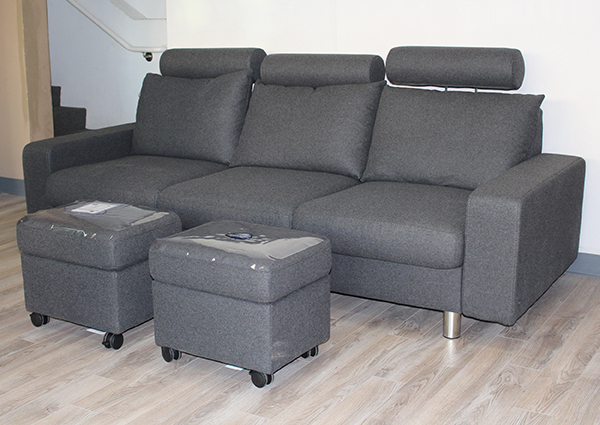 Stressless E200 3 Seat Sofa in Calido Dark Grey Fabric Recliner Sofa