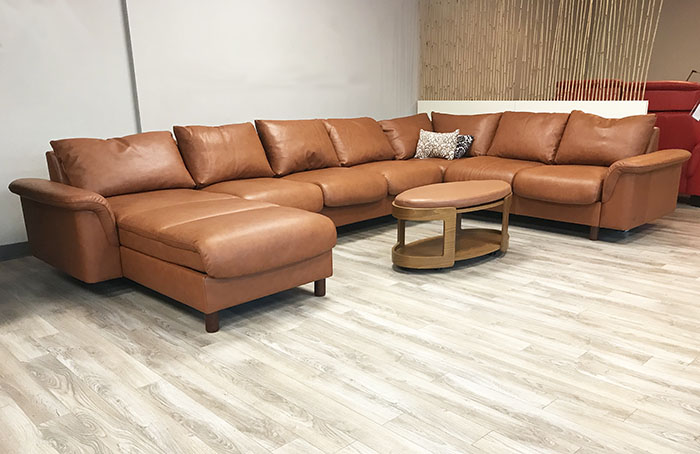 Stressless E300 5 Seat Sectional Sofa with LongSeat in Royalin TigerEye Leather
