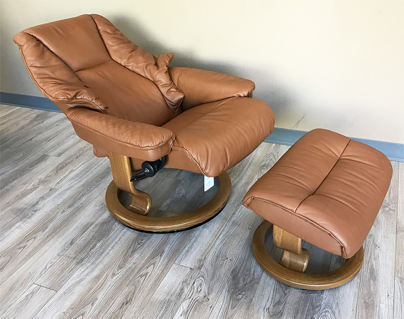 Stressless Live Ekornes Paloma Copper Leather  Recliner and Ottoman