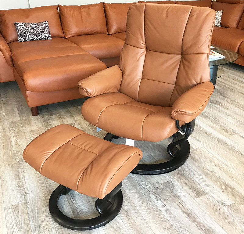 Stressless Mayfair Paloma Copper Leather Recliner Chair and Ottoman by Ekornes