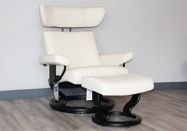 Stressless Viva Recliner Chair and Ottoman in Paloma Vanilla Leather