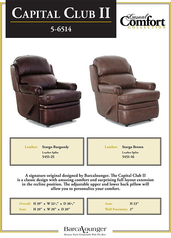 Barcalounger Capital Club II Recliner Chair Leather Dimensions