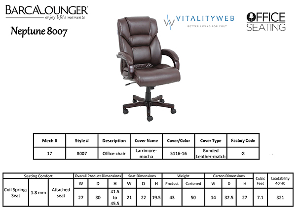 Barcalounger Neptune II 8007 Office Desk Chair Dimensions