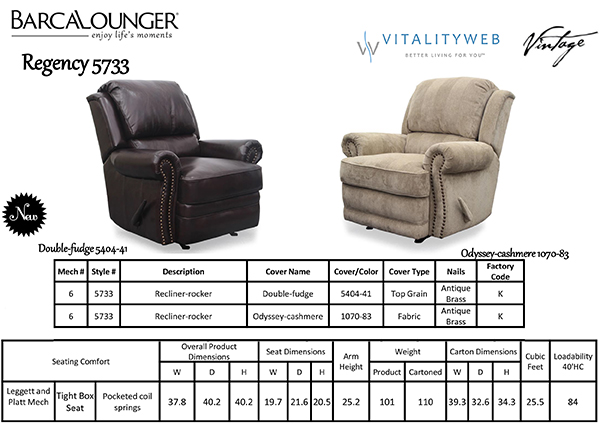 Barcalounger Regency II 5733 Leather Recliner Chair Dimensions