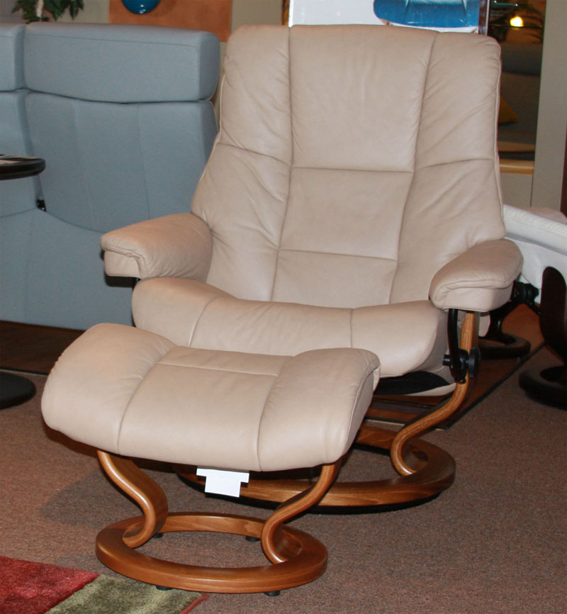 Stressless Kensington Paloma Sand Leather Recliner Chair and Ottoman by Ekornes