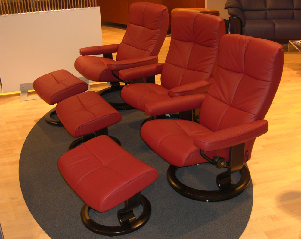Stressless Oxford Burgundy Batick Leather Recliner Chair and Ottoman
