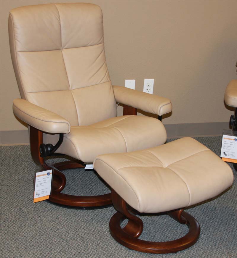 Stressless Oxford Paloma Sand Leather Recliner Chair and Ottoman
