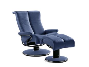 Stressless Blues Blue Leather Recliner and Ottoman by Ekornes