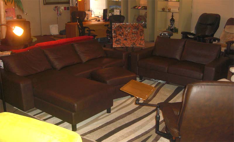 tressless E200 2 Seat with LongSeat Chocolate Leather Sofa Ergonomic Sectional Couch with Matching Cushions by Ekornes