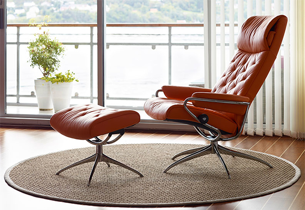 Stressless Metro High Back Red Paloma Leather Recliner Chair and Ottoman by Ekornes