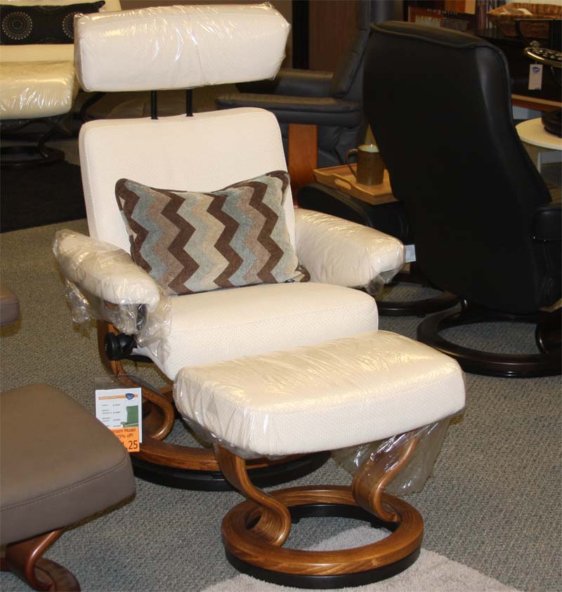 Stressless Medium Orion White Fabric Recliner and Ottoman by Ekornes
