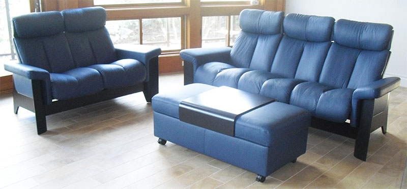 Stressless Wizard High Back Sofa in Paloma Oxford Blue Leather