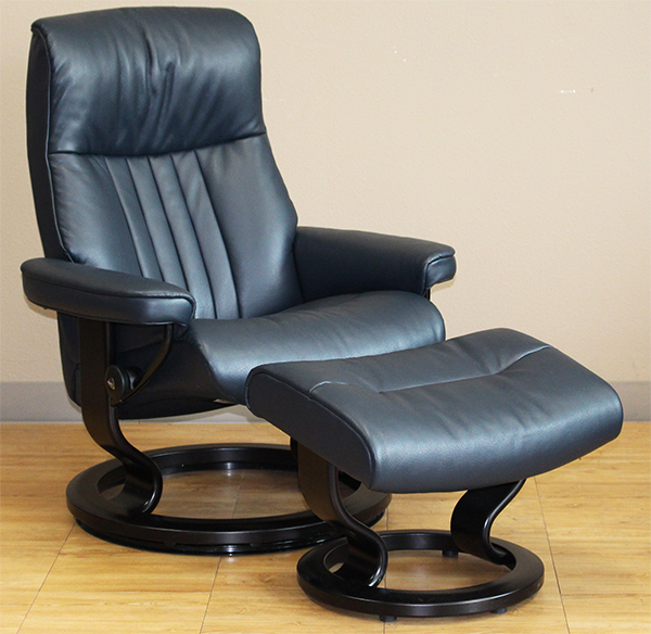 Stressless Crown Cori Blue Leather Recliner Chair