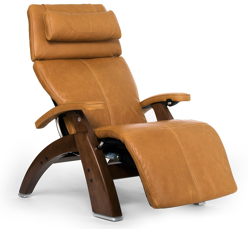 Sycamore Premium Leather Walnut Wood Base Series 2 Classic Perfect Chair Zero Gravity Power Recliner by Human Touch