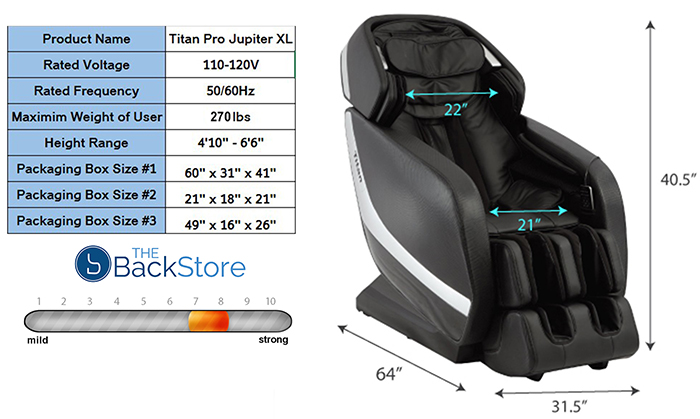Titan Pro Jupiter XL L-Track Zero Gravity Massage Chair Recliner Dimensions
