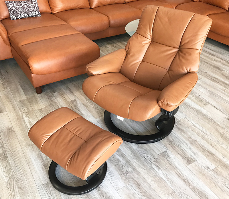 Stressless Mayfair Classic Base Paloma Copper Recliner Chair and Ottoman by Ekornes