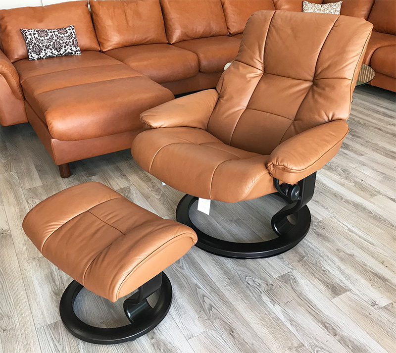 Stressless Mayfair Classic Base Paloma Copper Recliner Chair and Ottoman by Ekornes