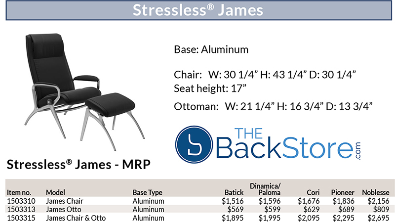 Stressless James Recliner Chair and Ottoman Size Dimensions