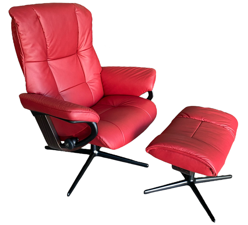 Stressless Mayfair Signature Matte Black Base Paloma Cherry Recliner Chair and Ottoman by Ekornes