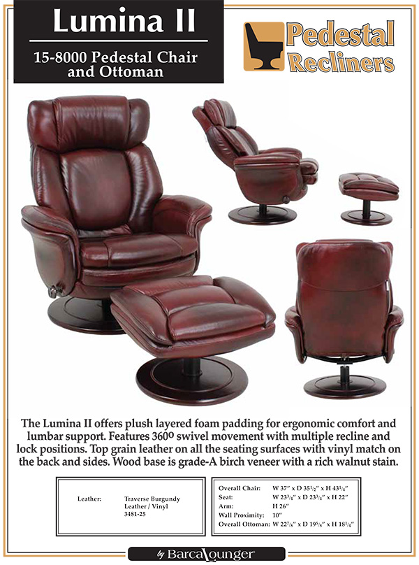 Barcalounger Lumina II Leather Recliner Chair and Ottoman  Dimensions
