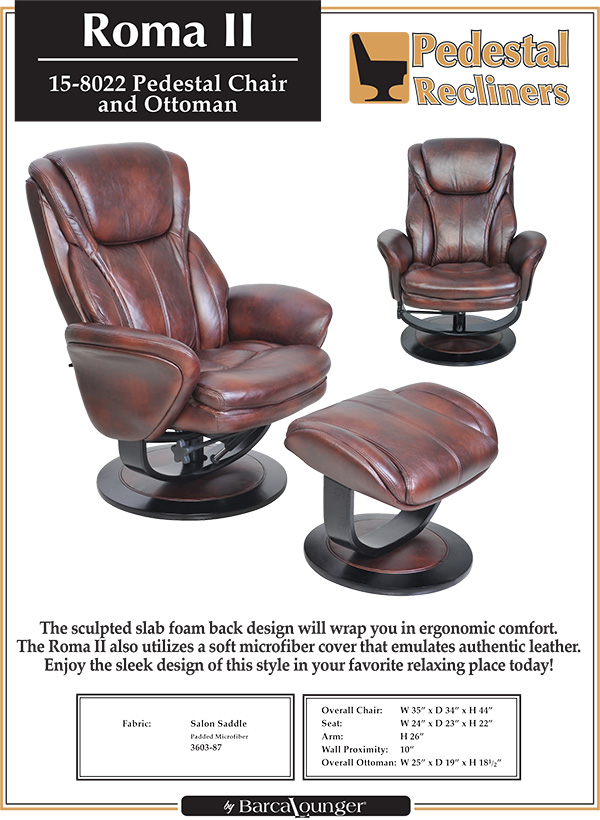Barcalounger Roma II Leather Recliner Chair and Ottoman  Dimensions