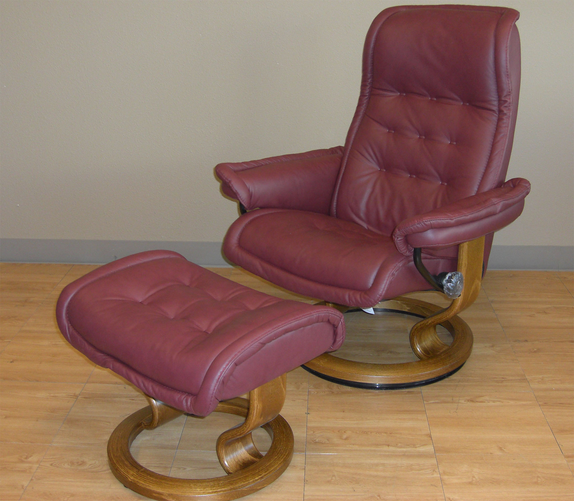 Stressless Paloma New Winered 09427 Leather Color Recliner Chair and Ottoman from Ekornes