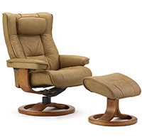 Fjords Regent R Frame Ergonomic Recliner Chair and Ottoman in Stone Leather Scandinavian Lounger