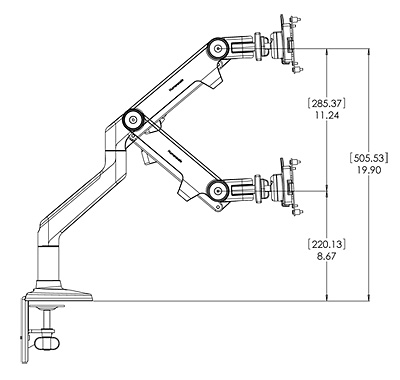 Humanscale M8 Dual Monitor Arm with Crossbar Specs and Dimensions