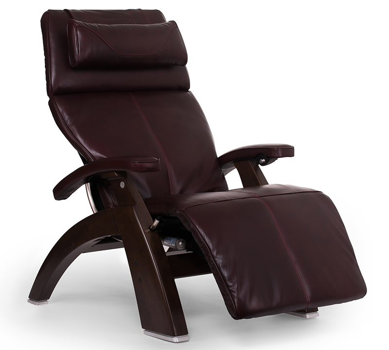 Burgundy Premium Leather Dark Walnut Wood Base Series 2 Classic Perfect Chair Zero Gravity Power Recliner by Human Touch