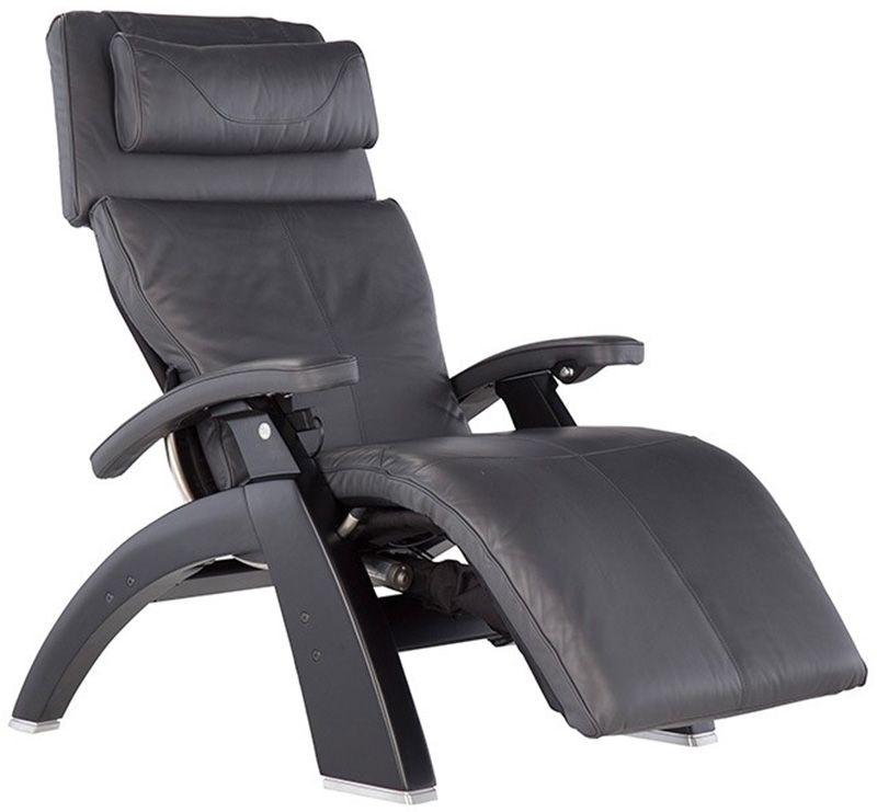 Gray Premium Leather Matte Black Wood Base Series 2 Classic Perfect Chair Zero Gravity Power Recliner by Human Touch