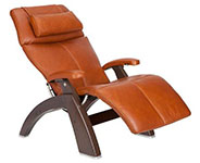 Cognac Premium Leather with Dark Walnut Wood Base Series 2 Classic Perfect Chair Recliner by Human Touch