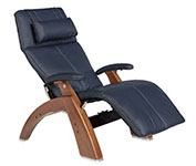 Navy Blue Leather with Walnut Wood Base Series 2 Classic Perfect Chair Recliner by Human Touch