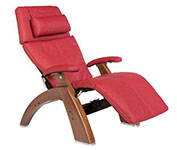 Red Leather with Walnut Wood Base Series 2 Classic Perfect Chair Recliner by Human Touch