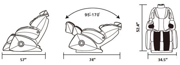 Osaki OS-7075R Zero Gravity Massage Chair Recliner Dimensions